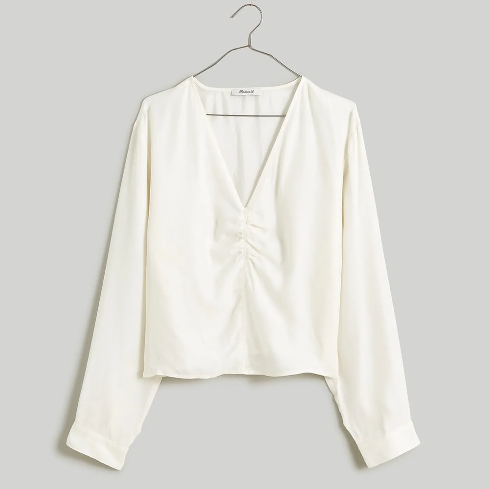Madewell Brushed Ruched Front Top Blouse in Lighthouse Ivory Size 12 NWT